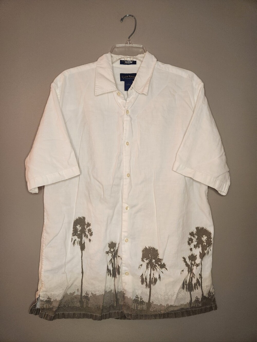 Club Room White Short-Sleeve Button-Down Linen Blend Shirt Size Large